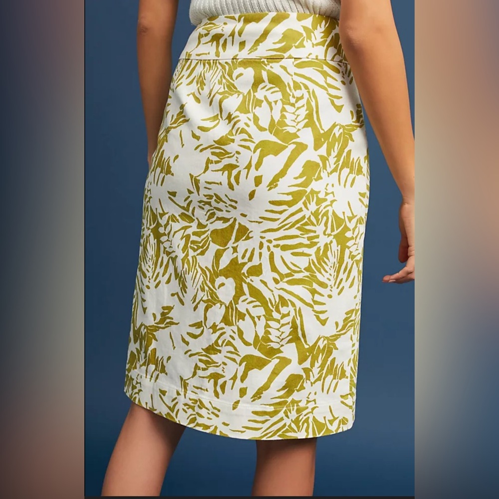 5 for 20$ White cotton Tropical Print Midi Skirt - Olive Leaf Pattern